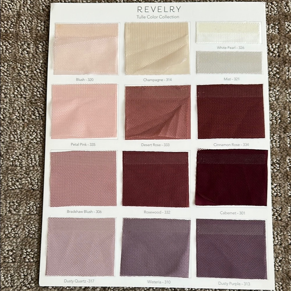 Revelry Tulle Swatch Card with Blush, Champagne, and Mint